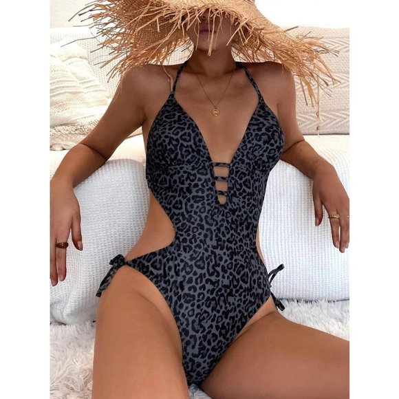 Leopard Print Plunged Swimsuit - Picture 7 of 8